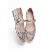LUNA SHOES Yılan Derisi Desenli Gold Mary Jane Kadın Babet - Parlak Şık Günlük Ayakkabı