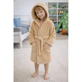 Luna Soft Kız / Erkek Çocuk Kapşonlu Pamuklu Bornoz Peluş Sabahlık Bej