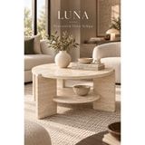 Luna Traverten Desenli Orta Sehpa / Yuvarlak Orta Sehpa 80 cm