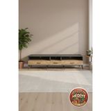 Luna Tv Ünitesi: 220CM, 3 Raflı, 3 Çekmeceli, Antrasit-Çam | Modern Tasarım