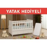 Luna Yatak Hediyeli 60*120 Ölçülerinde Anneyanı Sallanır Iki Çekmeceli Beşik - Beyaz