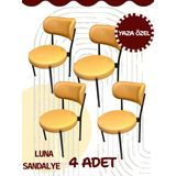 Luna Yemek Sandalyesi - 4 Lü Set - Kurulum Gerekmez - Metal Ayaklı Sandalye - Siyah Metal Sarı Deri