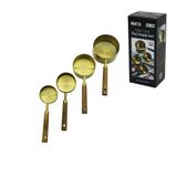 Lunaev 4 PCS GOLD METAL ÖLÇÜ KAŞIK SETİ OTANTİK AĞAÇ KULP 250ML - 125ML - 80ML - 60ML (4490)