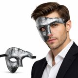 Lunaev Antik Eskitme Gümüş Erkek Yarım Maske - Phantom & Balo Maskesi