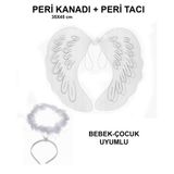 Lunaev Beyaz Otrişli Dantel Tüllü Peri Kanadı ve Peri Tacı Seti 45x40 cm Parti Kostümü