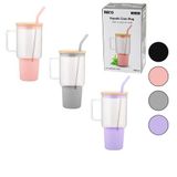 Lunaev Cam 1000 ml Matara - Suluk Bambu Kapak - Sızdırmaz Silikonlu Çelik Pipet Koruyucu Silikon Alt