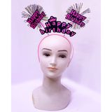 Lunaev Happy Birthday Püsküllü Neon Pembe Renk Doğum Günü Tacı 22x19 cm Parti Taçları