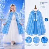 Lunaev Kar Tanesi Desenli Mavi Elsa Pelerini - Astarlı Frozen Pelerini 85 cm Parti Kostümü