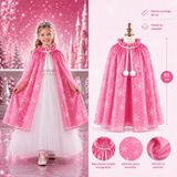 Lunaev Kar Tanesi Desenli Pembe Elsa Pelerini - Astarlı Frozen Pelerini 85 cm Parti Kostümü