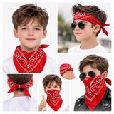 Lunaev Kırmızı Kovboy Fuları Çocuk Bandana Western Desenli Boyun Fuları