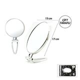Lunaev Oval - Gümüş 6.5 İnç=16.5X13CM Makyaj Aynası Çift Taraflı Katlanır Ayaklı