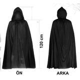 Lunaev Siyah Uzun Pelerin 120 cm Kapüşonlu – Cosplay ve Parti Kostümü
