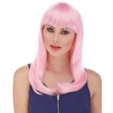 Lunaev Soft Pembe Renk Uzun Düz Parti Peruğu