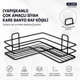 Lunaev Yapışkanlı Çok Amaçlı Siyah Kare Banyo Raf Köşeli