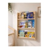 LunaLoveWood Masif Ahşap Montessori Kitaplık - Çocuk Odası Duvar Rafı 3 Raflı - 90x60 cm