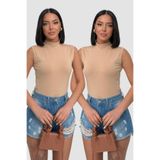 Lunamiratto Kadın 2'li Kolsuz Body Sıfır Kol Boğazlı Badi 2 Adet Kolsuz Body Bej Kaliteli