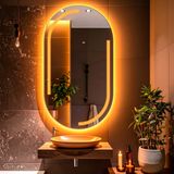 Lunare Led'li Lazer Kumlamalı Lavabo & Banyo Aynası (Dokunmatik Sensörlü) amber led 100 x 55