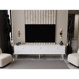 Lunaris Tv Ünitesi - Tv Sehpası 200 cm %100 Mdf Lake Ahşap Ayaklı - Beyaz