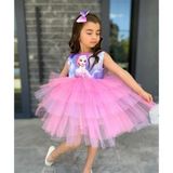 Lunas Tekstil Kabarık Tüllü Tokalı Elsa Elbise - 7 - 8 Yaş - Pembe