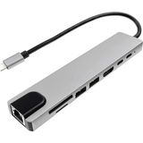 Lunatic 7020 USB Type-C Hub Dönüştürücü 8 In 1 Çoklayıcı - Hdmı, 2 Adet USB 3.0, 2 Adet USB C, Sd/microsd, Ethernet - Çevirici 8li Port USB C Adaptör Bağlantı Noktası Ara Kablo - Gri