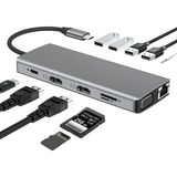 Lunatic 7031 Type C 12'si 1 Arada USB C Hub, Çift 4K Video Çıkışı, Vga, RJ45, Pd Şarj, Sd/tf Kart Okuyucu, Usb-A Girişi, 3.5mm Ses Girişi, Tip C Bağlantı Istasyonu - Siyah