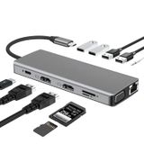 Lunatic 7031 Type C 12'si 1 arada USB C Hub, Çift 4K Video Çıkışı, VGA, RJ45, PD Şarj, SD/TF Kart Okuyucu, USB-A Girişi, 3.5mm Ses Girişi, Tip C Bağlantı İstasyonu