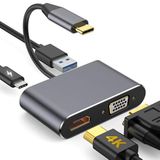 Lunatic 8053 4İN1 USB C HDMI VGA adaptörü, USB C hub, 4K HDMI, 1080P VGA, USB 3.0, USB C PD şarj, Bütün Marka Modellere Uyumlu
