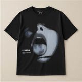 Lunatic Çizgisel Efektli Dijital Baskılı Streetwear %100 Pamuk Oversize Bisiklet Yaka Unisex T-Shirt - Siyah