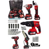 Lunax Kimmer Plus 21V Akülü 5'Li Set Kırıcı Delici Hilti Taşlama Somun Sıkma Vidalama Budama Kırmızı Renk