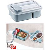 Lunch To Go Beslenme Kabı Bölmeli Sosluklu Beslenme Kabı 600ML+320ML+40ML 14,5X20X7,4(H)CM - Açık Mavi