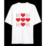 Lune Store Anneler Günü Hediye Mom Kalp Baskılı Oversize Bisiklet Yaka T-Shirt - Beyaz