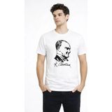 Lune Store Erkek Atatürk Baskılı Tişört Kısa Kollu Bisiklet Yaka T-Shirt - Beyaz