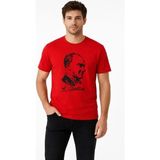 Lune Store Erkek Atatürk Baskılı Tişört Kısa Kollu Bisiklet Yaka T-Shirt - Kırmızı - XL