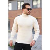 Lune Store Erkek Boğazlı Örme Kazak - Açık Krem - 2XL