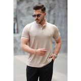 Lune Store Erkek Düğme Yakalı Jakar Kumaş Kısa Kollu Tişört - Bej