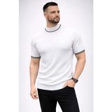 Lune Store Erkek Fitilli Triko Dokuma Kısa Kol Tişört Yarım Boğaz Modern Yazlık T-Shirt - Beyaz - XL