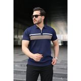 Lune Store Erkek Örgü Desenli Renkli Kısa Kollu Triko Tişört - Lacivert