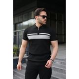 Lune Store Erkek Örgü Desenli Renkli Kısa Kollu Triko Tişört - Siyah
