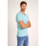 Lune Store Erkek T-Shirt V Yaka Slim Fit Dar Kesim Likralı Tişört Günlük Basic Body - Turkuvaz - Turkuaz - XL
