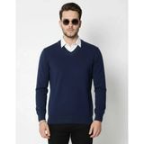 Lune Store Erkek V Yaka Triko Kazak Yumuşak Dokulu Pamuklu Ince Dokuma, Uzun Kollu Rahat Regular Kalıp - Lacivert - XL