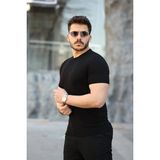 Lune Store Erkek Viskon Kumaş Bisiklet Yaka Basic Tişört - Siyah - 3XL