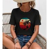 Lune Store Kadın Kısa Kollu Palmiye Baskılı Viskon Bluz - Siyah