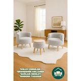 Lunera Mobilya LN Helkard Comfort Çay Seti Ve Peluş Ikili Berjer & Üstü Tablalı Puf Takımı - 3'lü Set