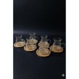Lunero Borosilikat Cam 6’lı Çay Bardağı Seti – Bambu Tabanlı Çizgili 200 ml