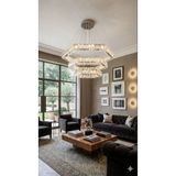 lunexa aydınlatma Kristal Taşlı LED Avize Sarkıt 3 Renk Işık Cam 3 Katlı Altıgen Salon Villa Avizesi