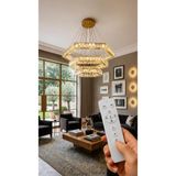 Lunexa Kristal Taşlı LED Avize Sarkıt 3 Renk Kumandalı Işık Cam 3 Katlı Altıgen Salon Villa Avizesi