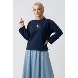 Lunfia Çiçek Nakışlı Salaş Penye Bluz - Laci