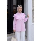 Lunfia Fırfırlı Düğmeli Rayon Tunik - Pembe