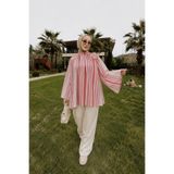 Lunfia Hakim Yaka Çizgili Astarlı Oversize Vual Tunik - G.Kurusu