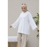 Lunfia Salaş Yuvarlak Yaka Penye Tunik - Beyaz